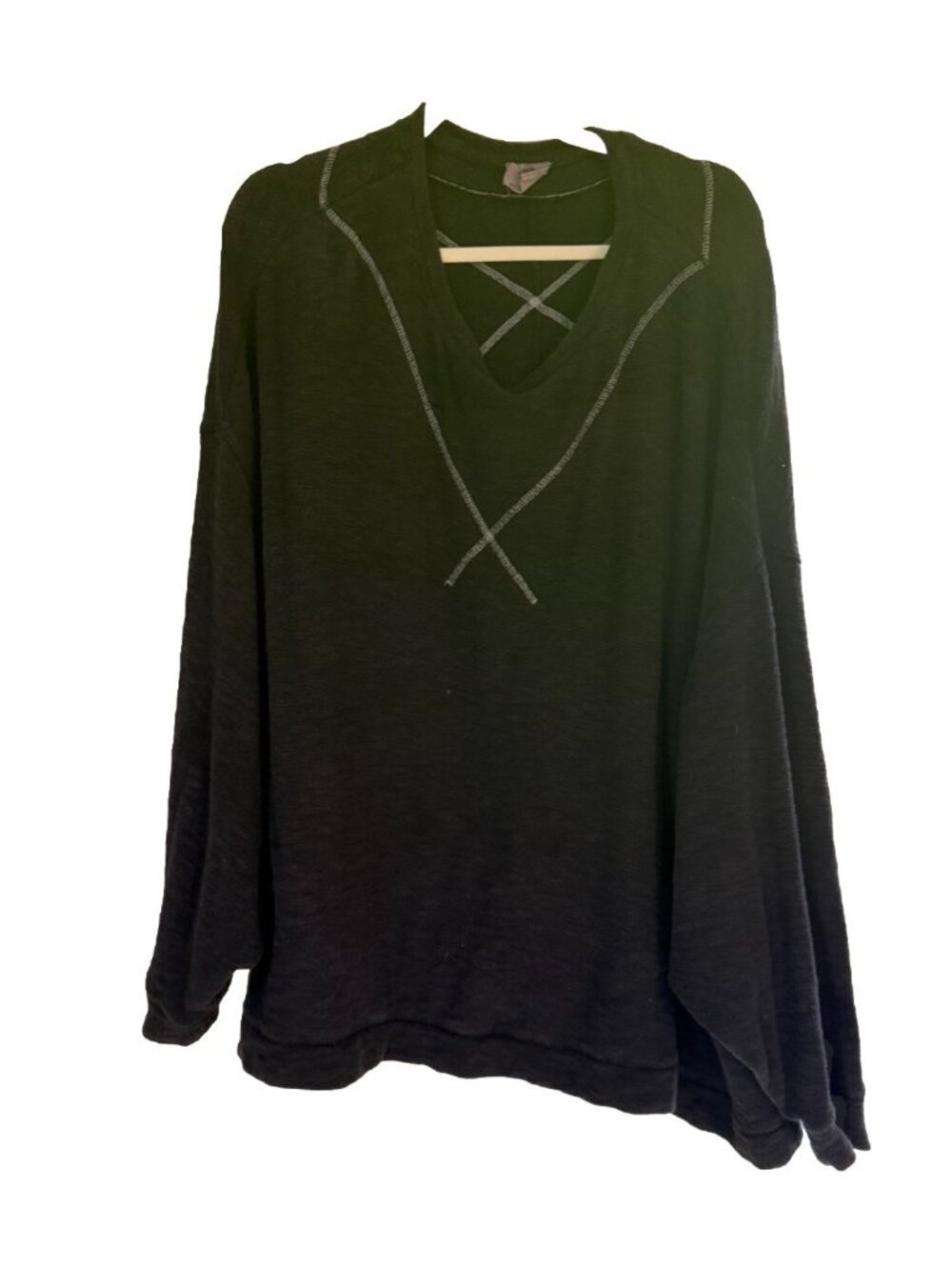 Free People Come Again Oversized Sweatshirt Black Textured Long Sleeve Sz M - Picture 2 of 5